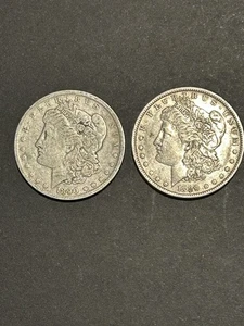 1889 & 1890 Morgan Silber Dollar New Orleans Prägestätte zirkuliert sehr guter + Zustand - Bild 1 von 14