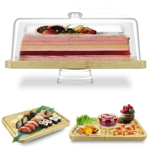 Bamboo Wood Cake Stand with Lid - Rectangular Cake Holder, 2-in-1 Dessert Tab... - Picture 1 of 7