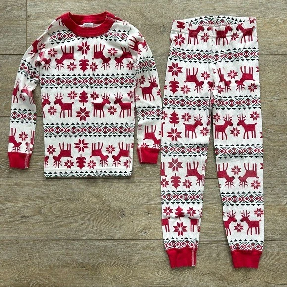 Hanna Andersson Long Johns Faire Isle Christmas Pajama Sz 6-7 Unisex Red Cotton - Image 1 of 4