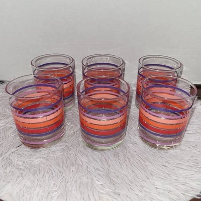 6 vajilla de bar vintage Avon Libbey púrpura/rosa/rojo a rayas para beber Lowball "color... Foto 1 de 4