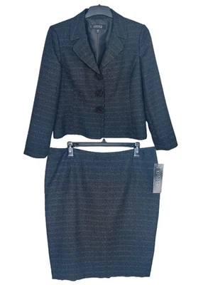 Kasper Womens Time to Shine Black/White Sparkle Suit Set Size 14P - Image 1 of 4