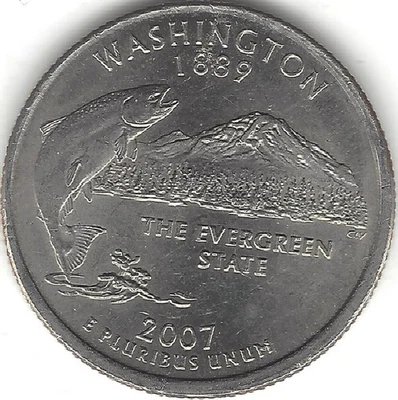 2007-P, 25 cent, Washington, Washington, 50 States (US COIN, MONEY, COLLECTIBLE) - Image 1 of 2