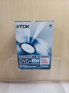 TDK DVD-RW 4.7GB 1-2X SPEED 5 X DISCS SEALED - Picture 1 of 3