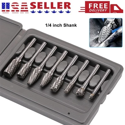 1/4'' Double Cut Tungsten Steel Carbide Rotary Burr Die Grinder Shank Bit Set US - Image 1 of 4