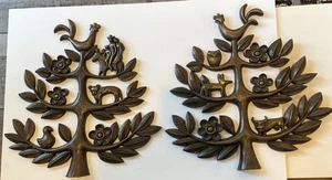 1963 Vintage MCM HOMCO Árbol de la Vida 2 Placas de Pared 14” x 14” Arte Popular Caprichoso - Imagen 1 de 8