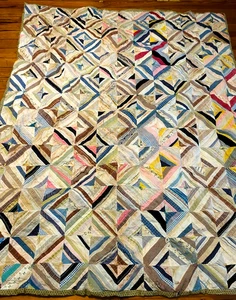 Vintage handgebunden Schneider Quilt Streifen Block Patchwork Muster 56" x 68" - Bild 1 von 24