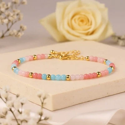 Pink Tourmaline Opal Amazonite Beaded Healing Crystals Minimalist Woman Bracelet - Image 1 of 4