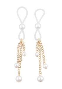 Sex & Mischief Pearl Nipple Ties Gold/White - Adjustable Nipple Body Jewelry - Picture 1 of 5