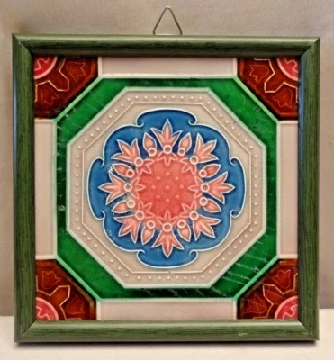 Tile Majolica Japan Vintage Art Nouveau Architecture Geometric Design Old #409 * - Image 1 of 4