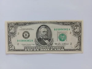 1985 $50 Fifty Dollar Bill Federal Reserve Note, US Serial # B03806361A - Picture 1 of 2