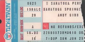 ANDY GIBB 1978 SHADOW DANCING TOUR SARATOGA SPRINGS, N.Y TICKET STUB / No. 1 - Picture 1 of 2