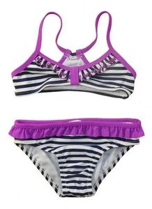 Jessica Simpson Big Girls Striped Navy 2pc Bikini Swimsuit Size 7 8 $38 - Picture 1 of 1