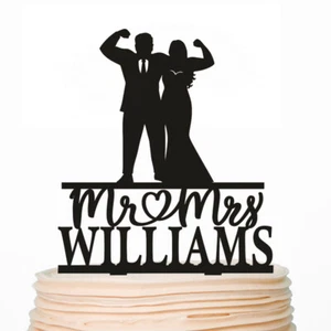 Fitness Wedding Cake Topper Gym Couple Bodybuilder Crossfit Cake Topper Decor - Picture 1 of 5