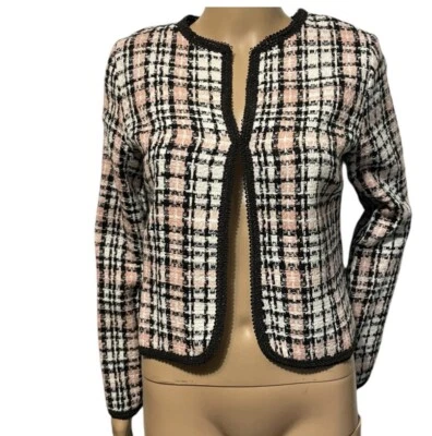 VTG  Heart & Soul  Pink Black Clueless Style Cropped Blazer Sz M Y2K Plaid Twee - Image 1 of 4