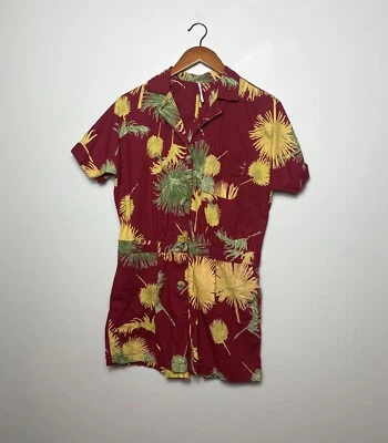 Free People Malibu Hawaiian Print Romper Shorts Red Yellow Green Cotton Sz S - Image 1 of 4