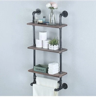 Womio Industrial Pipe Farmhouse Wall Mounted 3-Tier Bathroom Shelves 19.7” - Image 1 of 4