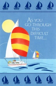 Nautical Vintage ENCOURAGEMENT Card, Sailboat Ocean Hang In There by J. HICKS +✉ - Picture 1 of 5