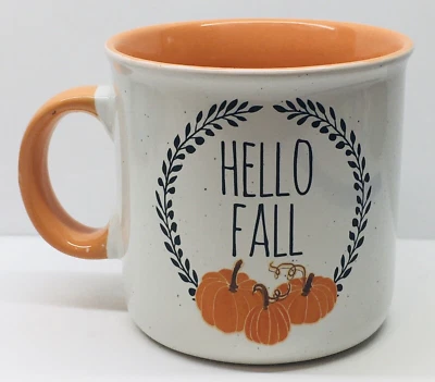 Hello Fall by Cynthia Rowley New York off white & orange with pumpkins mug/cup. - Image 1 of 4