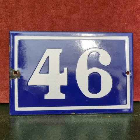 Enamel house number 46 door gate wall street sign Antique vintage plaque plate Cover