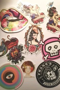 Mixed Sticker LOT Tattoo Skull Roses Decal Lot of 9 NEW Colorful Ladies Frank's - Picture 1 of 5
