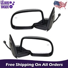 Power Side View Mirrors Heated Smooth Black with Puddle LH & RH for Chevy GMC