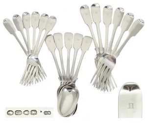 Antique Victorian 1856 Sterling Silver 6pl Cutlery Set Fiddle Back Fork Spoon GA - Picture 1 of 12