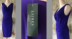 NWT $124 LRL LAUREN RALPH SLINKY POLY DRESS PERIWINKLE PURPLE DRAPEY LOW VNECK 8 - Picture 1 of 12