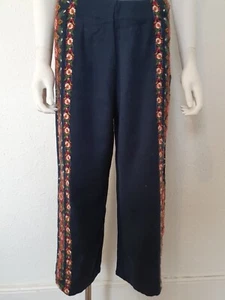 Zara Trafaluc floral embroidered Wide Leg wool Trousers Size UK M - Picture 1 of 13