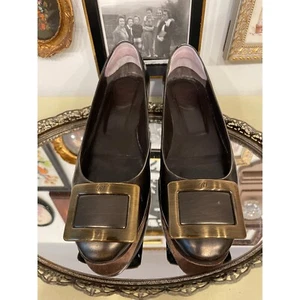 Zapatos planos de ballet Roger Vivier colores de otoño dorados hebilla ancha para mujer 37 EE. UU. 7 P2:3 - Imagen 1 de 10