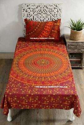 Sábana bajera de algodón con estampado de mandala de elefante decoración del hogar tamaño doble con 1 funda de almohada Foto 1 de 4