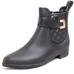 Clarity Sky Black Solid Leather Henry Ferrera Rain Ankle Boots - Picture 1 of 9