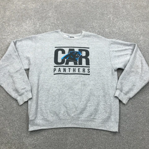 Carolina Panthers Sweatshirt Men Large Gray Pullover Crew Neck Spell Out Adult Cover