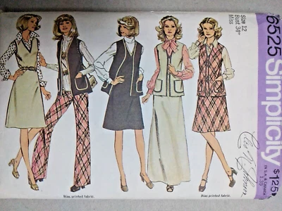 Jumper Dress Vest Pants 12 Simplicity 6525 Sewing Pattern Cut VTG 70s Long Open - Image 1 of 4