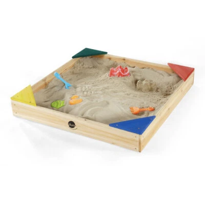Plum Play - Junior Natural Wooden Timber Sandpit - With Seats & Cover - Image 1 of 3