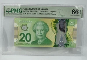 BILLETE CANADÁ 20 DÓLARES 2012 PMG 66 EPQ QEII p71a - Imagen 1 de 2