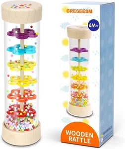 Wooden Rattle Sensory Rain Stick Toys for Babies 6-18 Months, Travel Gift - Picture 1 of 6