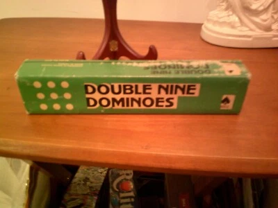 Vintage Domino Double Nine  Black 55 Wood Pieces 1976 HOYLE Green Box Crafting - Image 1 of 4
