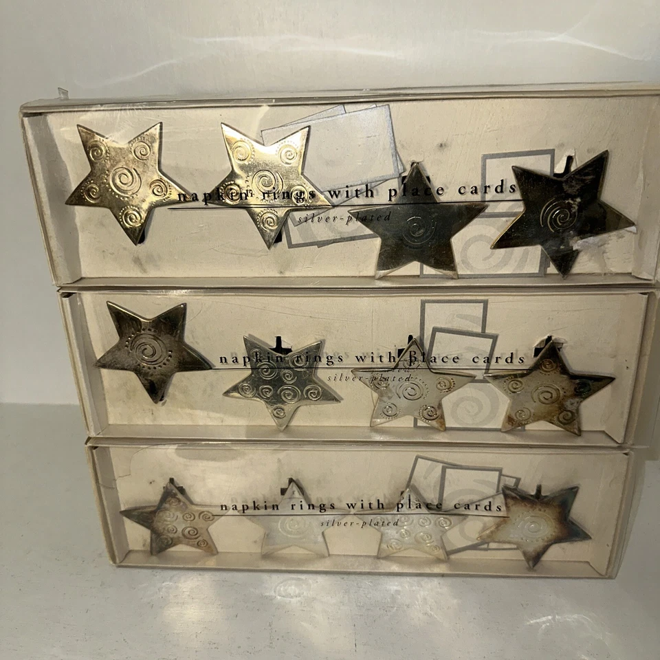 (3) Pier One Star 4 servilleteros anillos coloca tarjeteros placa de plata maciza 2,5”D Foto 1 de 3