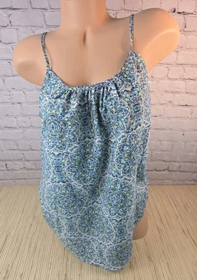 Y2K Faded Glory L Cami Blouse Blue Teal Lime Mandala Print Strap Geometric Tank - Image 1 of 4