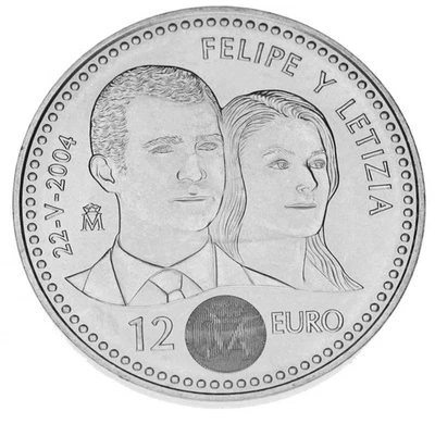 Spain 12 euro 2004 "Wedding of Philip and Letizia" Silver UNC (KM #... - Image 1 of 3