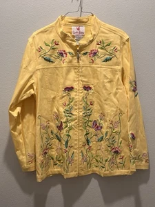Quaker Factory Womens Yellow Embroidered Zip-Up Jacket Butterfly Flowers Boho L - Picture 1 of 8