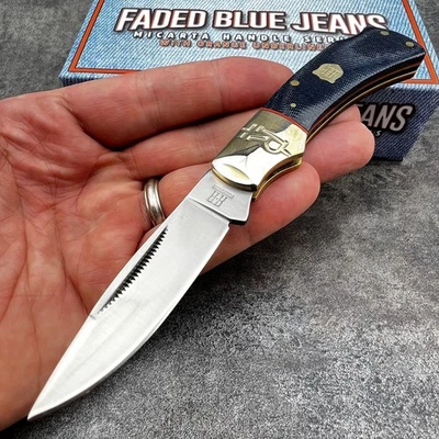 Rough Rider Denim Blue Jeans Micarta Lockback Traditional Folding Pocket Knife - Image 1 of 4