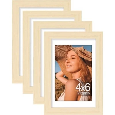  Picture Frame Set of 4, Display Pictures 3.5x5 with Mat or 4x6 Light Natural - Image 1 of 4