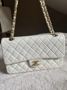 CHANEL Medium Classic Double Flap White Leather Lambskin - Picture 1 of 10