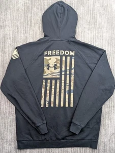 Under Armour Hoodie Men's Large Freedom USA Black Camo Military Flag Drawstring - Picture 1 of 13