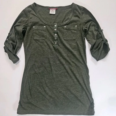 UNIONBAY Henley Top Mujer Talla XS Verde Oliva Bolsillo Camiseta Y2K Camisa Informal Foto 1 de 4
