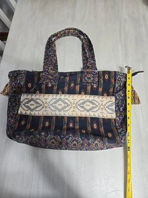  FREE PEOPLE BASEL TASSEL BOHO TRIBAL SOUTHWESTERN PRINT TOTE BAG BOHO - Image 1 of 4