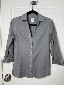 Brooks Brothers 346 Mujer’s Blanco y Negro Cuadros Ajustado Botón Talla 6 - Imagen 1 de 13