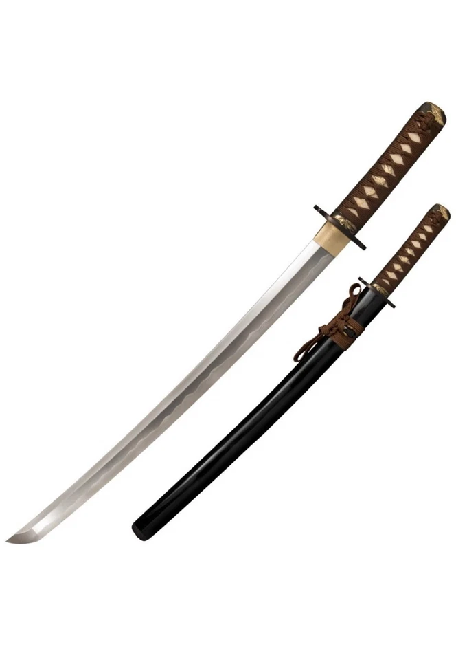 Grúa Mizutori de acero frío Wakazashi 1095 marrón carbono mango de cable trenzado 88CKW Foto 1 de 1