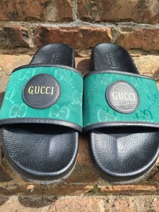 $560 GUCCI Off The Grid GG Monogram Green Mens Slides Sandals 675112 Sz 9 US 9.5 - Picture 1 of 11